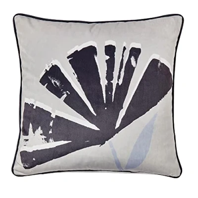 Image of Fusion Black/Natural Cushion (43 x 43cm) Soft Velvet with Filling Included Cream Floral Piped Edge Cushions Covers Included/Cushion Inserts For Bedroom/Living Room
