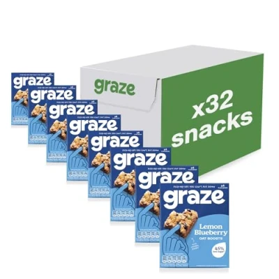 Image of Graze Lemon Blueberry Oat Boost Bars Snacks Vegetarian with Whole Oats and Natural Flavours 8 packs of 4 Snack Bars, 32 total
