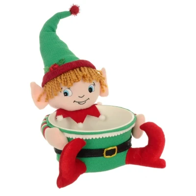 Image of Mr Crimbo Christmas Elf Candy Holder Novelty Festive Treats Sweets Bowl Red Green 40cm Boy