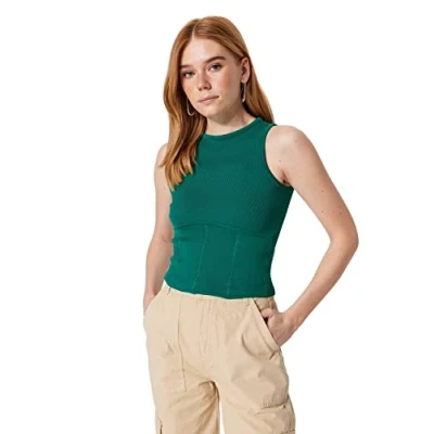 Image of Trendyol Women Slim fit Basic Halterneck Knitwear Blouse,Green,M