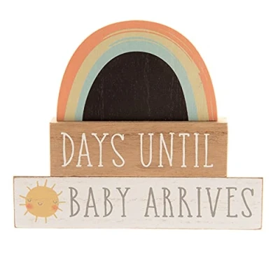 Image of Petit Cheri Wooden Countdown Plaque Sign with Rainbow Days until Baby Arrives
