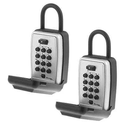 Image of Master Lock Black Wall Mount Key Box with Push Button Code Entry for House Keys, Outdoor Safe Combination Realtors, Owners, 5 Capacity, 2 Pack, 5422EC2