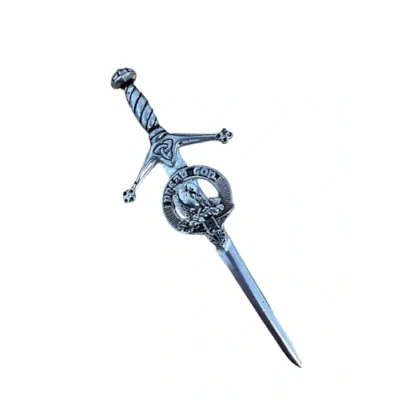Image of Kilts Wi Hae Munro Clan Crest Pewter Sword Kilt Pin, silver