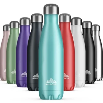 Image of Mont Clair Stainless Steel Water Bottle, Vacuum Insulated + BPA Free, 12h Hot &amp; 24h Cold Drinks Metal Bottle 500ml Leakproof, Ideal for Adult, Kids, Running Light Blue