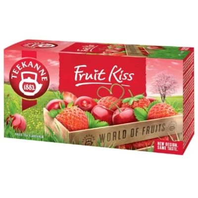 Image of Teekanne Fruit Kiss Sweet Cherries &amp; Strawberries All Natural Flavored Infusion Tea with Hibiscus, Rosehip and Elderberry 20 Teabags