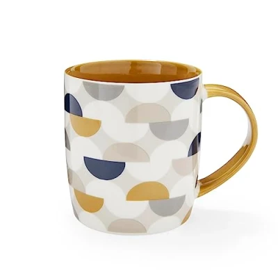 Image of Cooksmart British Designed Barrel Coffee Mug Ceramic Mugs for Home or Work Large Hot Drinks Tea and Cups Bauhaus Geo Cord