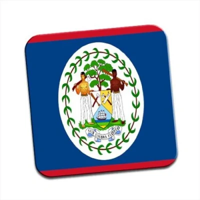 Image of Belize Flag Single Premium Glossy Wooden Coaster