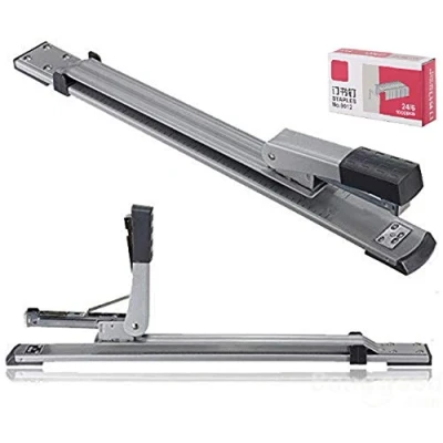 Image of JIUJ Heavy Duty Stapler Long arm Standard Staples Special A3 Middle Seam Large lengthening Office Supplies Easy Silver