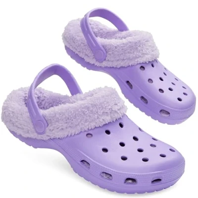 Image of CityComfort Clogs Women Teens Winter Classic Fleece Lined House Shoes Warm Garden Slip On with Strap (Purple, 3 UK)