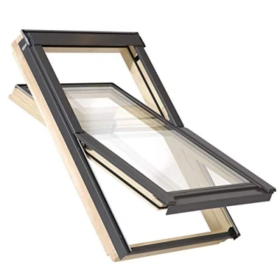 Image of YARDLITE DVX Pine Wood Frame Roof Window, FSC Certified, Vented Centre Pivot Loft Attic Skylight. Bundle with Plain, Slate, Tile or Universal Flashing F6A (66 x 118cm) + Plain