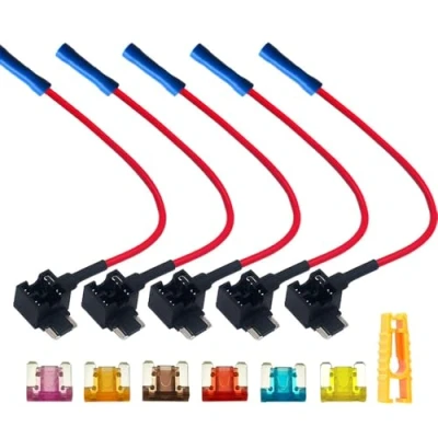 Image of QitinDasen 5Pcs Premium 12V / 24V ACN Low Profile PiggyBack Fuse Holder, Car Add A Circuit Tap, with Wire Harness, 6Pcs Micro Blade Fuses, 1Pcs Puller and Ties