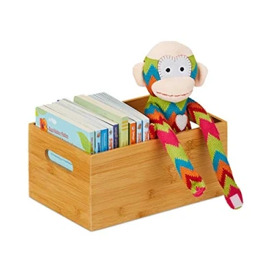 Image of Relaxdays, Storage Box, Side Handles, For Moving and Transportation, 3 Sizes, Bamboo, Natural