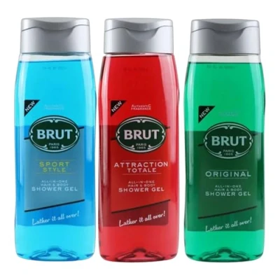 Image of Brut Shower Gel Set All in One Hair &amp; Body Wash Sport Style, Attraction Totale Original Pack of 3 x 500ml