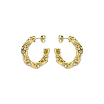 Image of Ted Baker Tiyaa Twisted Pearl Hoop Earrings for Women (Gold/Pearl)