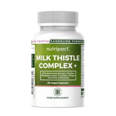 Image of Milk Thistle 14 in 1 Liver Support Complex 7986mg per Serving with Dandelion Leaf, Artichoke Extract, Choline, Turmeric, Vitamins &amp; Minerals 80% Silymarin 60 Vegan Capsules (not Tablets) UK
