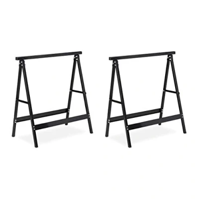 Image of Relaxdays Set of 2 Folding Trestle Legs, Capacity Up to 100 kg, Solid Sawhorse, Working Height 75 cm, Compact, Steel, Black