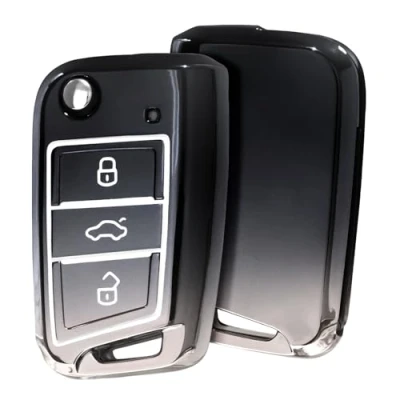 Image of OATSBASF Car Key Case for VW, Compatible with VW Golf 7 MK7，Silicone Case, Box Cover Polo, Skoda, Tiguan, 3 Buttons JBS Black