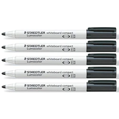 Image of Staedtler Black Lumocolor Compact Whiteboard Board Markers Pens Drywipe 341 (Pack of 5)
