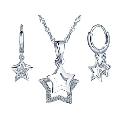 Image of Star Necklace Earrings Jewellery Set for Women 925 Sterling Silver Girlfriend
