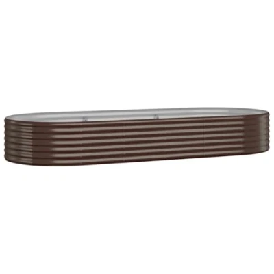 Image of vidaXL Garden Raised Bed Brown Powder Coated Steel Planter Oval Flower Box for Outdoor, Patio, 249x100x36 cm