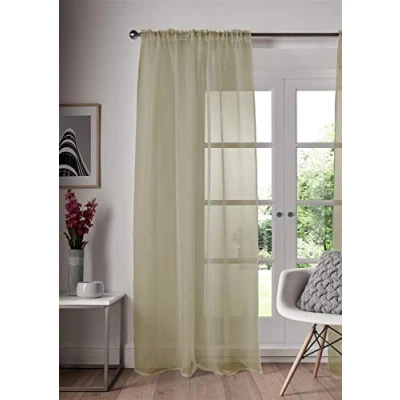 Image of ASAB Single Panel Slot Top Voile Curtain Sheer Quality Pole &amp; Rod Pocket Plain Colours For Window and Doors 148cm x 229cm Cream