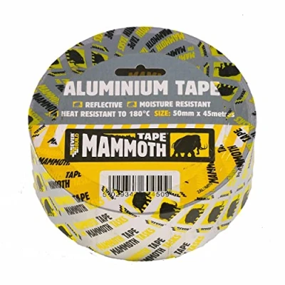 Image of Everbuild Mammoth Aluminium Tape Heat Resistant to 180C Light Reflective Excellent Moisture Resistance Silver 50mm x 45m Roll