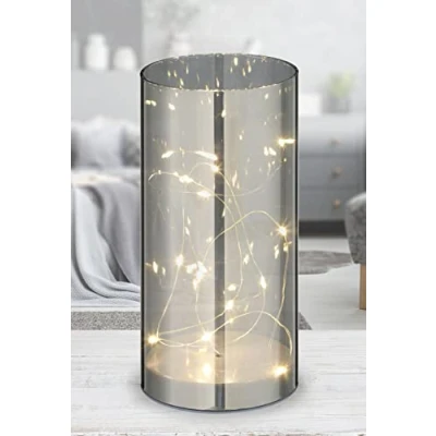 Image of LED Light Glass Silver with Timer 20 cm Decorative Cylinder Lamp Table Decoration Window Illuminated
