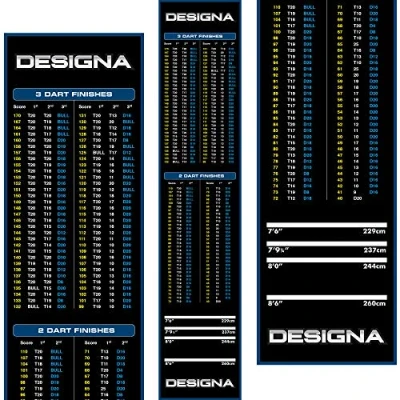 Image of Designa Darts MAT24 Non Slip Carpet Dart Mat with Checkout Design, Slim, Blue, 290cm x 60cm