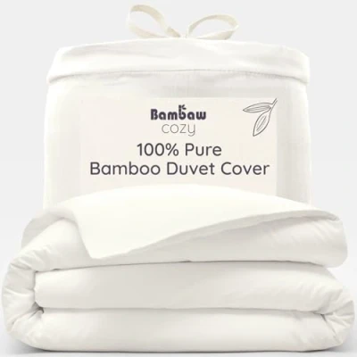 Image of Ivory Double Duvet Cover Bamboo 200x200 cm Anti Allergy Cool Cream Set Soft Small Bed Bambaw