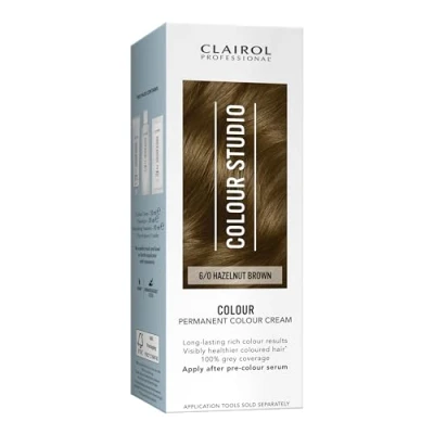 Image of Clairol Colour Studio Permanent Cream Hair Dye Long lasting Rich Tones 100% Grey Coverage Dermatologically Tested Vegan Formula Colouring Kit Hazelnut Brown 6/0 50ML