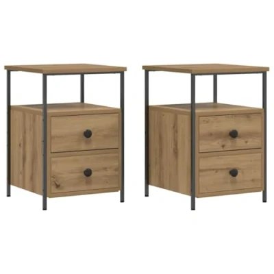Image of vidaXL bedside cabinets/nightsand 2pcs artisan oak wood/metal, 34x35.5x50 cm, sleek design, ample storage, modern style