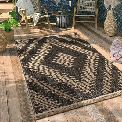 Image of Paco Home Outdoor Rug For Garden Area Living Room Kitchen Aztec Pattern Floral Geometric Pattern, Size:240x340 cm, Colour:Beige 4