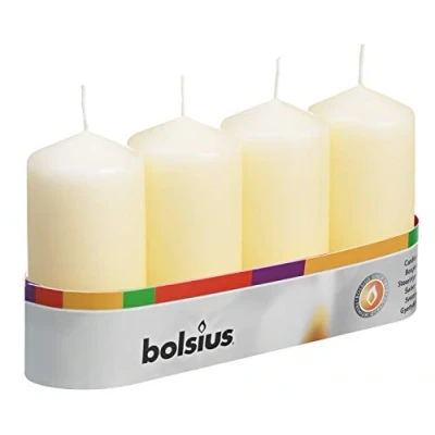 Image of Bolsius Pillar Candles Ivory Pack of 4 Long Burning Time 20 Hours Household Interior Decoration Non Drip Unscented Easy to Relight Paraffin Wax 100 x 50 mm