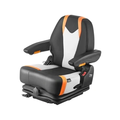 Image of VEVOR Universal Forklift Seat, Tractor Suspension Seat with Adjustable Back, Armrest &amp; Safety Belt, Secure Fold Down Micro Switch, Lawnmower for Skid Loader Bulldozer