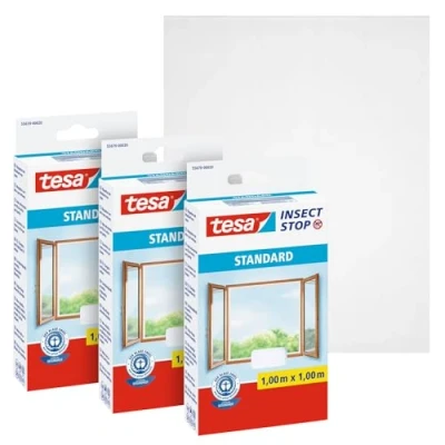 Image of tesa Insect Stop Hook and Loop Standard for Windows Self Adhesive Window Fly Screen Cut to Desired Size in White, 3X 100 cm x