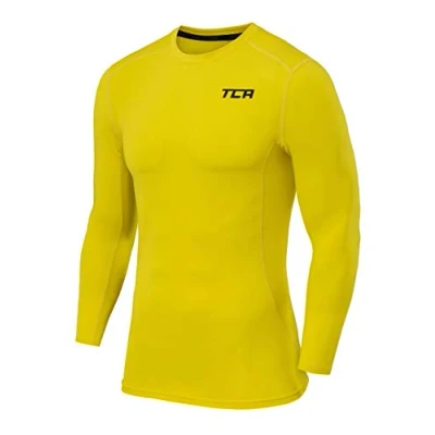 Image of TCA Men&#039;s Pro Performance Compression Shirt Long Sleeve Top Tops for Men Thermal Base Layers Sonic Yellow, XL