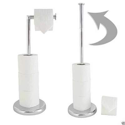 Image of Stainless Steel Toilet ROLL Holder Stand Swivel Free Standing Holds Extra Storage Bathroom (Stainless Round Base)