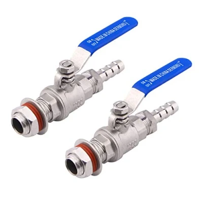 Image of DERNORD 2 Packs 1/2 Inch Weldless Ball Valve Stainless Steel 304 Bulkhead For Home Brew Kettle (1/2&quot; NPT to 1/2&quot; Barb Hose)