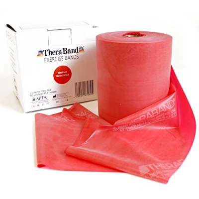Image of Thera Band 46 m and Fitness Band, red Cut from the Roll Your Own Length in. Resistance for Gym Strength Training, Healthy Physiotherapy and.,