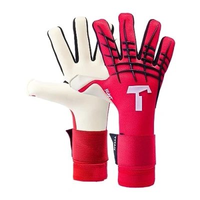Image of T1TAN Red Beast 3.0 Goalkeeper Gloves Without Finger Protection Football for Teenagers and Adults, Unisex Negative Cut 4 mm Gecko Grip Gr. 8