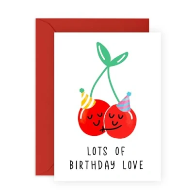 Image of Central 23 Happy Birthday Card For Him Her Lots Of Love Cherry Cute Cards Men Women Bday Greeting Husband Wife Boyfriend Girlfriend Comes With Stickers