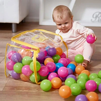 Image of Vinsani 300 Multicoloured Soft Plastic Play pit Balls Non Toxic and BPA Free with Clear PVC Carry Bag for Indoor Outdoor Swimming Pool Ball Trampoline