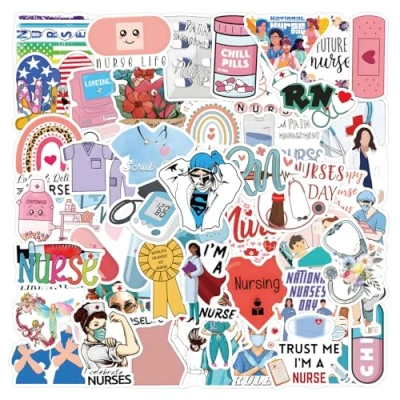 Image of Nurse Stickers for Laptop (100 PCS),Gift Children Teens Adults Girl Boys,Waterproof Water Bottle,Nurse Vinyl Scrapbook,Skateboard,Bike,Phone,Dairy