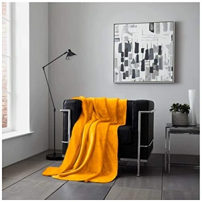 Image of GC GAVENO CAVAILIA Flannel Fuffy Blanket, Soft &amp; Cosy Thermal Sherpa Throw, Cuddle Warm Throws For Beds, Ochre, 150X200 Cm