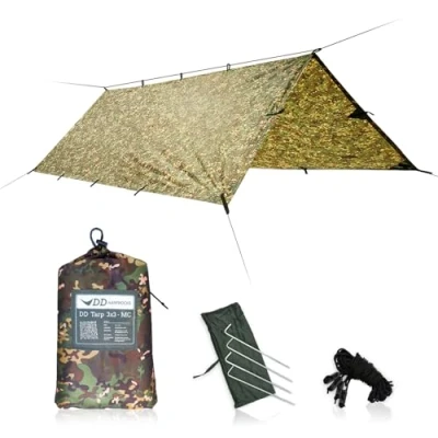 Image of DD Hammocks Tarp 3x3 MC Lightweight Camouflage Shelter for Hammock Camping &amp; Solo Outdoor Adventure