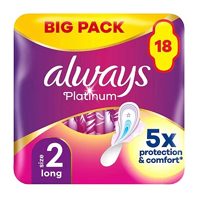 Image of Always Platinum Long (Size 2) Sanitary Towels with Wings 18 Pads x 4