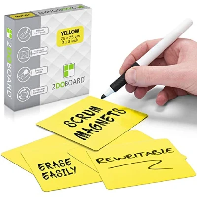 Image of 2DOBOARD 25 Magnetic Notes Sticky 3 x in Fun Dry Erase Whiteboard Magnets for Fridge, Office, Classroom Easy to Clean &amp; Reuse Stick (Yellow)