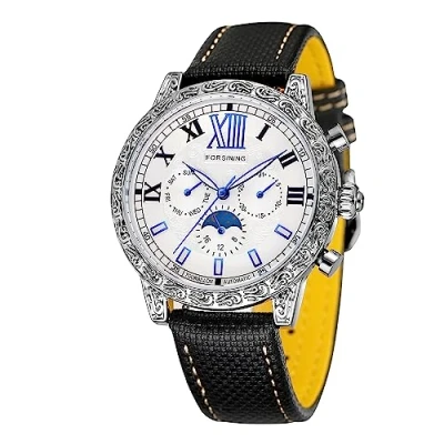 Image of FORSINING Men&#039;s Moon Phase Luxury Brand Day Calendar Automatic Vintage Leather Strap Wrist Watch