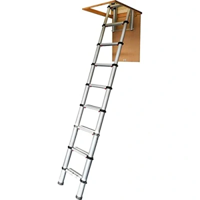 Image of YOUNGMAN 301001 Telescopic Loft Ladder Aluminium 2.9 Metres / 9.51 Feet, Silver, 86.8 x 47.8 12.6 cm