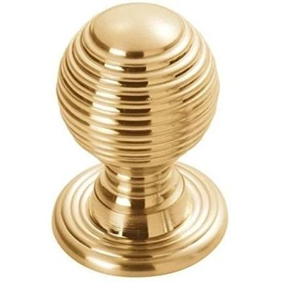 Image of Fingertip Design Solid Queen Anne Reeded/Beehive Cabinet Cupboard Knob Polished Brass (35mm / 38mm Rose)
